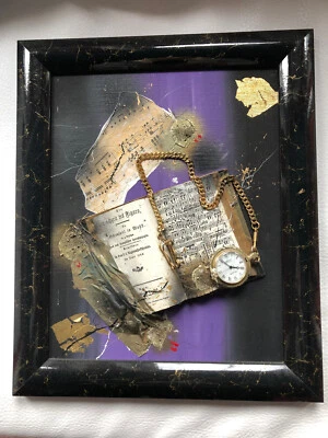 Gemälde Bild Salvatore Coccia Collage 3D mit Taschenuhr mit Rahmen 41 x 35 cm - Bild 1 von 3