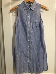 Japna Women's Shirt Tunic Boho Blue Stripe Size Medium Loose Fit Button Front - Bild 1 von 8