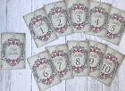 Set Of Vintage Wedding Table Number Cards Antique Rose 1-10 Top Table Pack