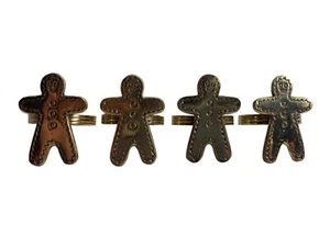 Vintage Solid Brass Christmas Gingerbread Men Holiday Napkin Rings Set Of 4 Flaw - Picture 1 of 6