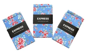 3er Pack, Express vorgefaltete Einstecktücher blau geblümt - Bild 1 von 4