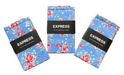 Упаковка из 3 предварительно сложенных карманных квадратов Express с синим цветочным рисунком - Изображение 1 из 4
