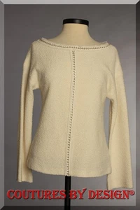 St John Knits Couture Boucle-Pullover mit Kettendetail cremefarben Größe 6 neu mit Etikett UVP 1195 $ - Bild 1 von 4