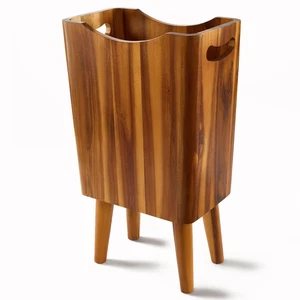 2 Gallons Wooden Trash Can 4 Legs - Acacia Wooden Bin, Wood Bathroom Accessor... - Picture 1 of 6