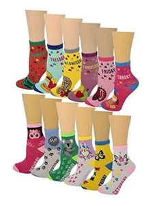 12 Pairs Pack Kids Girls Colorful Creative Fun Novelty Design Crew 6-8 Daily - Picture 1 of 4