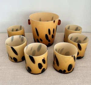 Vintage Murano Tortoise Shell Leopard Ice Bucket & Rocks Glasses Set - Picture 1 of 10