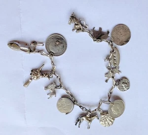 VINTAGE SILVER CHARM BRACELET CIRCA 1930s/1940s - Picture 1 of 7