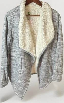 Chaqueta cárdigan verde para mujer grande L brezo Sherpa envolvente gris suave abierta Foto 1 de 4