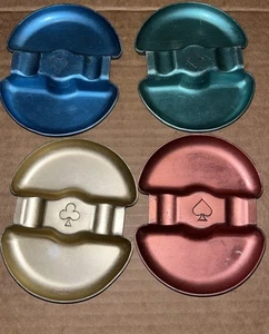 Set Of 4 Vintage Rare Metal Playing Card Suit Spade Heart Diamond Club Ashtrays - Picture 1 of 14