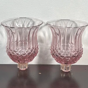 2er Set Rosa Glas Kerzenhalter Tulpenform Diamantschliff Home Interiors Homco - Bild 1 von 8