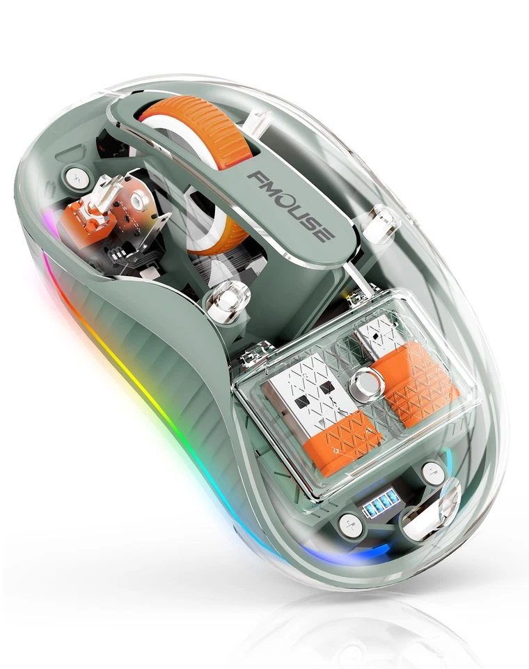 Bluetooth Wireless Mouse, Transparent RGB Tri-Modes Mouse,Bluetooth & 2.4GHz ... - Image 1 of 4
