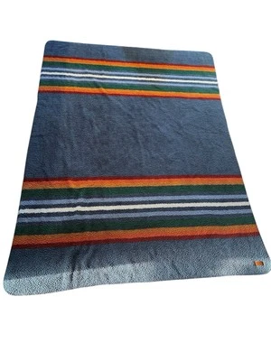 Pendleton Fleece Blanket Manta Twin Serape Stripe Blue 66 X 91 - Image 1 of 4