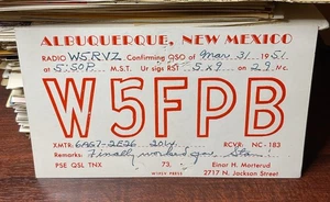 W5FPB Albuquerque casi nuevo 1951 radioaficionado QSL tarjeta postal sello postal usado - Imagen 1 de 2