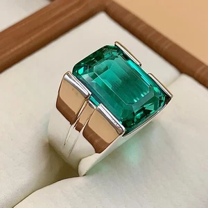 12 Carat Rich Green Emerald Ring For Men, 925 Sterling Silver Zamurd Ring - Picture 1 of 7