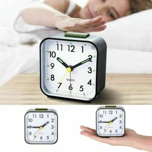 Battery Operated Alarm Clock Quartz No Tick With Night Light Bedside Clocks - Picture 1 of 14