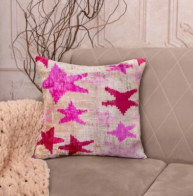 Handmade Pink Square Velvet Feather Insert Throw Pillow 16 x 16 in (40 x 40 cm) - Image 1 of 4