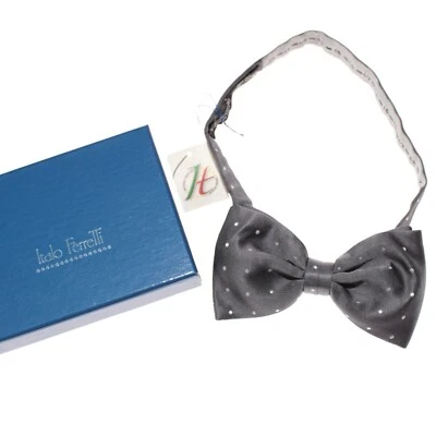 Pajarita Italo Ferretti nueva con etiquetas tamaño ajustable en gris con lunares blancos seda Foto 1 de 4