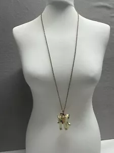 Gold Tone Cream Elephant Pendant Necklace Multi Colour Glass Gems Long Statement - Picture 1 of 8