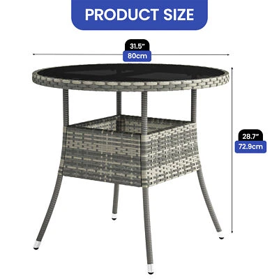 Outdoor Round Small Bistro Table for Patio Garden w/ Tempered Glass Rattan Foto 1 de 4