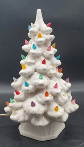 Vintage 1971 White Ceramic Christmas Tree with Lights Hobbiest Made 10” Tall - Picture 1 of 6