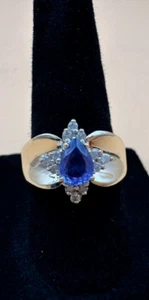 Vintage CE 14K Yellow Gold & Tanzanite Diamond Cluster Ring 5.25 Grams Size 7 - Picture 1 of 14