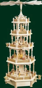 TOP Tischpyramide Christi Geburt Natur + Spielwerk Pyramide 4 Stöckig NEU 16740 - Picture 1 of 1
