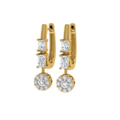 1.30 Karat Kunstdiamanten Grown Cvd Diamant Huggie Ohrringe 18k Gelbgold Damen - Bild 1 von 4