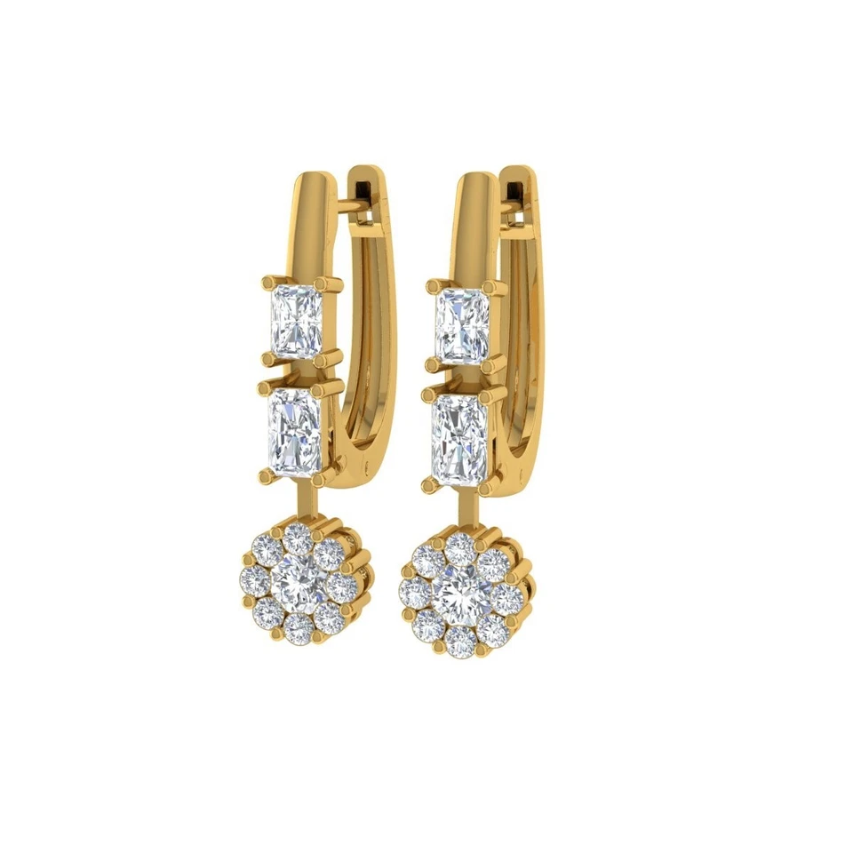 1.30 Karat Kunstdiamanten Grown Cvd Diamant Huggie Ohrringe 18k Gelbgold Damen - Bild 1 von 4