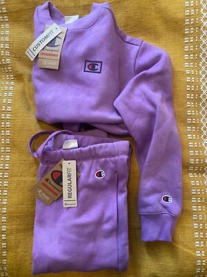 New Champion womens tie dye purple tracksuit crewneck set jogger small medium - Image 1 of 4