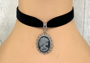 Gargantilla de Terciopelo Negro Collar Esqueleto Calavera Camafeo Colgante Gótico Estilo Vintage - Imagen 1 de 3