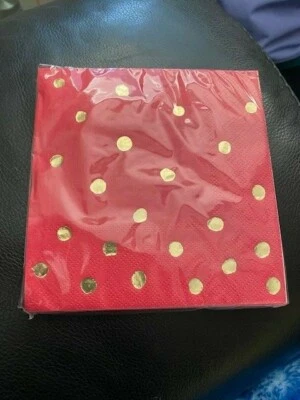 Touch of Color Red & Gold Polka Dot Beverage Napkins 16ct New!!! - Image 1 of 2