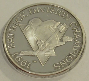 1991 Pittsburgh Penguins Patrick Div. Champs 1 Troy Oz. .999 Fine Silver Round - Picture 1 of 2