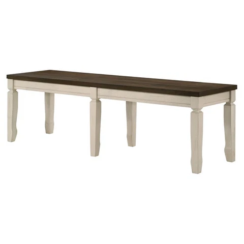 ACME Fedele Wooden Bench with Tapered Legs in Weathered Oak and Cream Cover