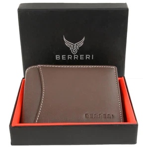 Braune Herren-Geldbörse aus echtem Leder RFID-sicher zwei Slipper-Taschen + Geschenkbox UK-Lagerbestand - Bild 1 von 11