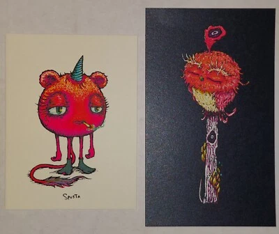 2 件 MARQ SPUSTA 迷你艺术印刷海报 Tokey The Bear 3"x4" + Bird On A Pole 3"x5" — 第 1/4 张图片