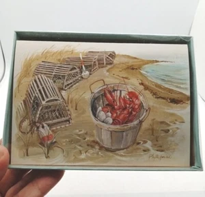 Vintage Red Farm Studios Note Cards "Lobster Basket" 8 Cards & 8 Envelopes 6"X4" - Picture 1 of 5