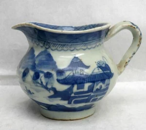 VINTAGE FRÜHES 19. JAHRHUNDERT PORZELLAN KANONESISCH BLAU & WEISS CREME TOPF - Bild 1 von 8
