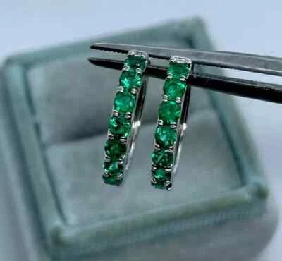 2Ct Round Cut Lab-Created Emerald Hugge Hoop Earrings 14K White Gold Plated - Image 1 of 4