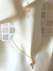 Pink Enamel FLAMINGO Necklace & Earrings Set - Picture 1 of 7