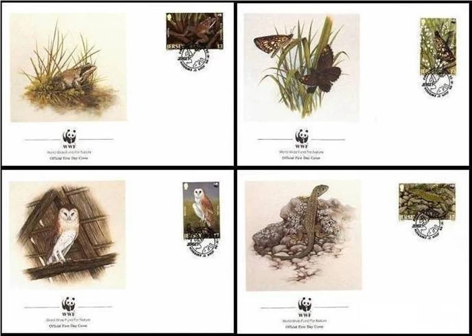 Jersey 1989  ☀ W.W.F. - Fauna /  frog owl insect bird☀ 4x FDC - Image 1 of 1