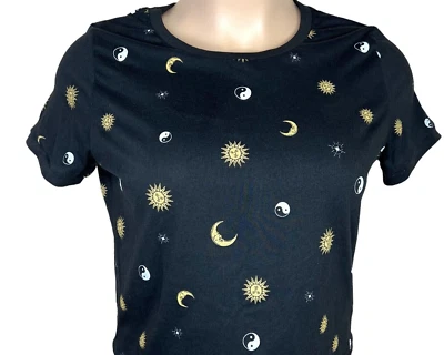 Sun Moon Yin Yang Celestial Print T-Shirt Black Tee Short Sleeve Juniors S 3-5 - Image 1 of 4