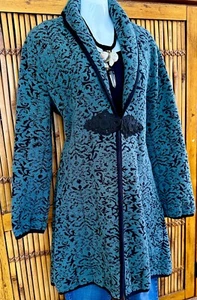Soft Surroundings Victorian Shawl Collar Teal Black Sweater Cardigan Coat M - Picture 1 of 6