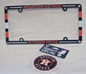 HOUSTON ASTROS PLASTIC LICENSE PLATE FRAME 6" X 12 " AND 4" DIE CUT DECAL NU - Picture 1 of 1