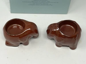 Pair Vintage Partylite Elephant Votive Candle Holders Mahogany Brown - Picture 1 of 7