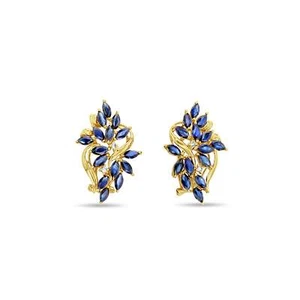 Sapphire Cluster Floral Style Earrings 14k yellow gold - Picture 1 of 4