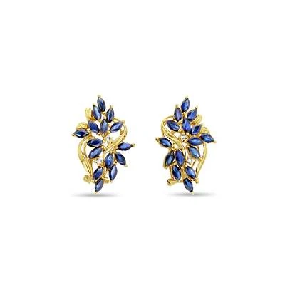 Sapphire Cluster Floral Style Earrings 14k yellow gold - Image 1 of 4