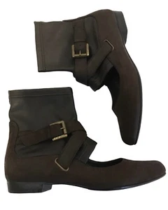 Janet & Janet Polacco Leather Ankle Boot Cutout Criss Cross Buckles Sz 37.5/7 - Picture 1 of 9