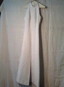 Vintage Knit sleeveless Maxi Dress 70s White Vtg Mod Long Hostess Womens - Picture 1 of 9