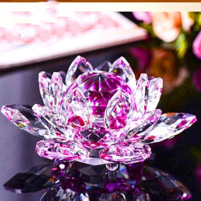 NEROCRAFT Elegant Purple Lotus Flower Ornament – Large Crystal Glass Home Decor Gift