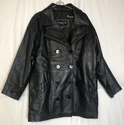 Kenneth Cole Hombre Negro Imitación Cuero Chaqueta Abrigo Doble Pecho Blazer Talla M Foto 1 de 2